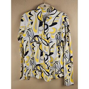 Icikuls Womens White Yellow Black 1/4 Zip Pullover Medium